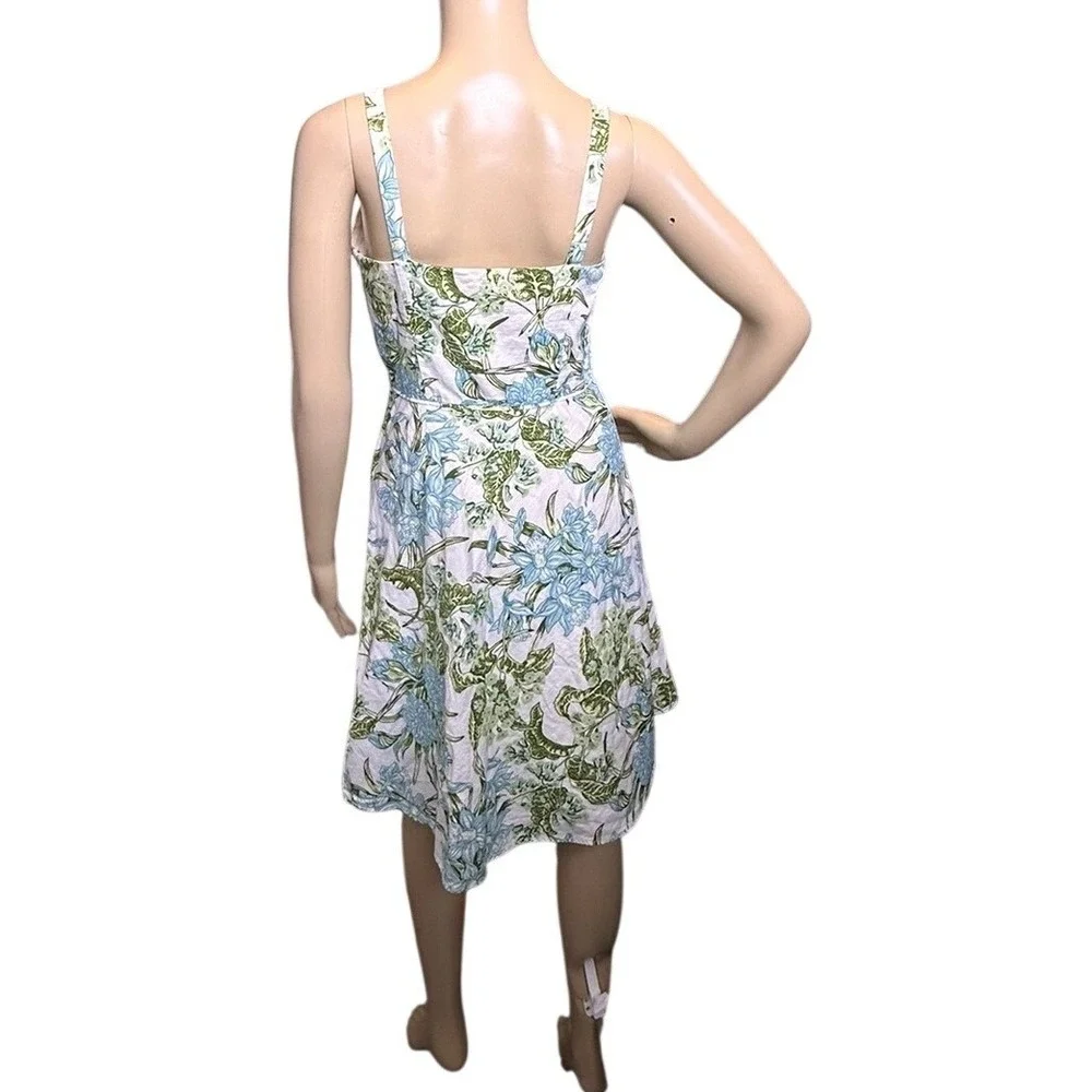 Ann Taylor LOFT Cotton Floral Sundress Blue Green Fit Flare Size 2 Cottage Core‎